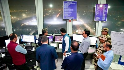 Union minister Rammohan Naidu at the ATC tower at the Delhi airport on November 8, to review operations after a technical glitch in the messaging system (X/@RamMNK) Union minister Rammohan Naidu at the ATC tower at the Delhi airport on November 8, to review operations after a technical glitch in the messaging system (X/@RamMNK)
