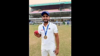 Shivam Mavi poses after taking five wickets in Kanpur recently. (Sourced) Shivam Mavi poses after taking five wickets in Kanpur recently. (Sourced)