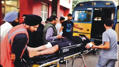 The injured being taken to a hospital in Samrala on Tuesday. (HT Photo)
