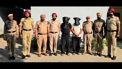 Two of the key accused in Khanna police custody after an encounter on Tuesday. (HT Photo)