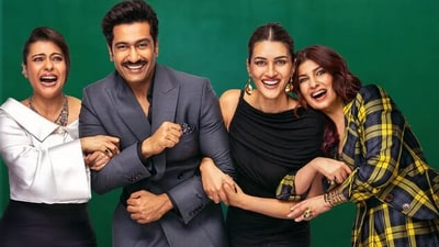 Vicky Kaushal and Kriti Sanon on Two Much With Kajol and Twinkle. Vicky Kaushal and Kriti Sanon on Two Much With Kajol and Twinkle.