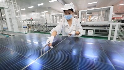 A solar panel factory in Lianyungang, China, Sept. 26. A solar panel factory in Lianyungang, China, Sept. 26.
