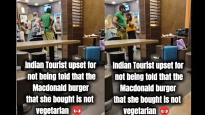 The clip also shows the woman explaining that the burger box did not mention it was non-vegetarian. (Instagram/@youngn.lost) The clip also shows the woman explaining that the burger box did not mention it was non-vegetarian. (Instagram/@youngn.lost)
