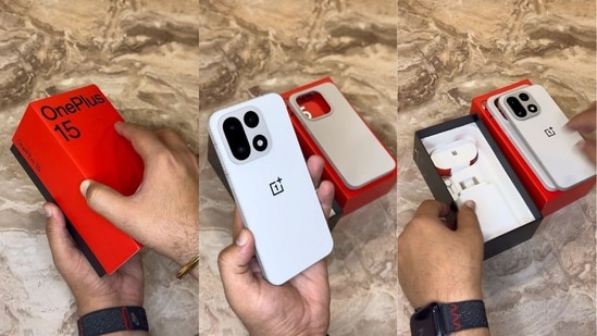 OnePlus 15 arrives in the company’s signature tall red box, but this year’s packaging feels slightly more premium. (Ayushmann Chawla)