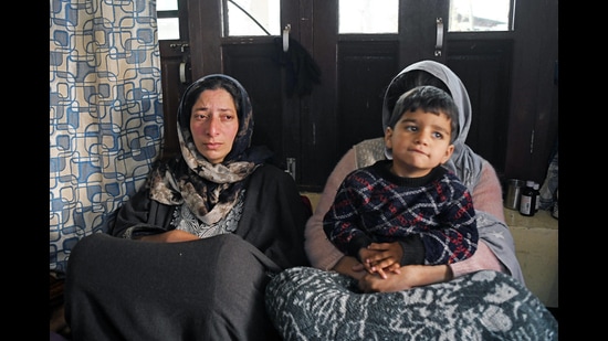 Sister-in-law of Umar Un Nabi, a suspect in the blast near Red Fort, at her house in Koil area in Pulwama on Tuesday. (ANI)