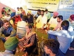 Agitators sitting on dharna during Panjab University Bachao Morcha on Tuesday. (Keshav Singh/HT) Agitators sitting on dharna during Panjab University Bachao Morcha on Tuesday. (Keshav Singh/HT)