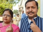 BJP candidate Nitin Nabin shows his ink-marked finger after casting vote during the first phase of the Bihar Assembly elections, in Patna