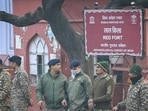 Security officials deployed outside the Red Fort on Tuesday. (Sanchit Khanna/HT Photo) Security officials deployed outside the Red Fort on Tuesday. (Sanchit Khanna/HT Photo)