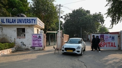 Al Falah University, located at Dhauj road, where professor Muzammil Shakeel was arrested for allegedly possessing explosives, arms and bomb-making equipment, in Faridabad. ( Parveen Kumar/Hindustan Times)