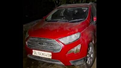 A red Ford EcoSport car, suspected to be linked to the Delhi Red Fort blast case, at Khandawali village in Faridabad district (Police PRO via PTO) A red Ford EcoSport car, suspected to be linked to the Delhi Red Fort blast case, at Khandawali village in Faridabad district (Police PRO via PTO)