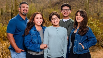 Adelita Grijalva with her husband, Sol Gómez, and their three children, (Adelita Grijalva for Congress)
