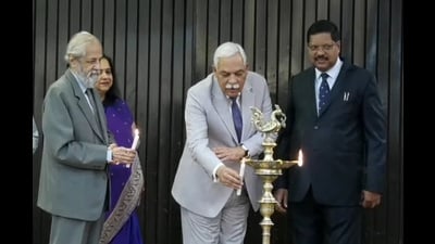 CJI Bhushan R Gavai (right), Delhi high court chief justice DK Upadhyay and former SC judge Madan Lokur during the 30th Justice Sunanda Bhandare Memorial Lecture (LIVE LAW- YOUTUBE)