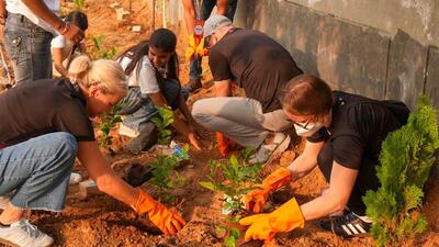 During the plantation drive on Wednesday in Gurugram. (HT Photo)