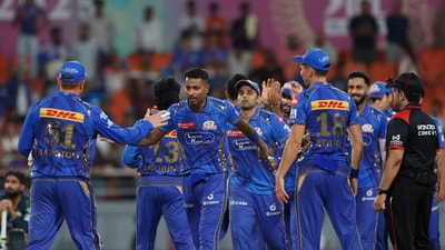 Mumbai Indians' captain Hardik Pandya celebrates with teammates after a win. (AP) Mumbai Indians' captain Hardik Pandya celebrates with teammates after a win. (AP)
