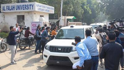 NIA and crime branch team arrives at Al Falah University on Wednesday. (Parveen Kumar/HT)