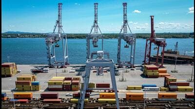 Shipping containers are stacked at the Port of Montreal in Montreal, Quebec, Canada. (AFP) Shipping containers are stacked at the Port of Montreal in Montreal, Quebec, Canada. (AFP)