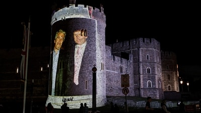 An image of U.S. President Donald Trump alongside disgraced financier Jeffrey Epstein was projected on Windsor castle (Reuters)