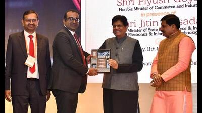 Union Minister Piyush Goyal felicitating representatives of Haryana government during a ceremony in New Delhi on Wednesday. (Source: X) Union Minister Piyush Goyal felicitating representatives of Haryana government during a ceremony in New Delhi on Wednesday. (Source: X)