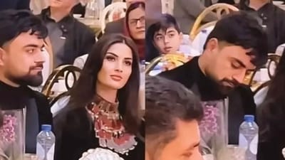 Rashid Khan with his wife in a charity event. (@BollywoodMachin/x.com) Rashid Khan with his wife in a charity event. (@BollywoodMachin/x.com)