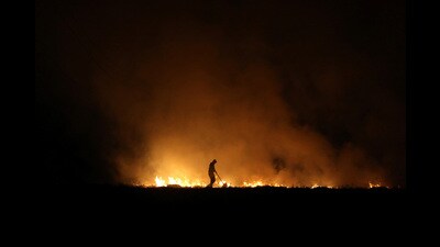 A farmer burns stubble in a crop field in a village in the northern state of Punjab. (REUTERS) A farmer burns stubble in a crop field in a village in the northern state of Punjab. (REUTERS)