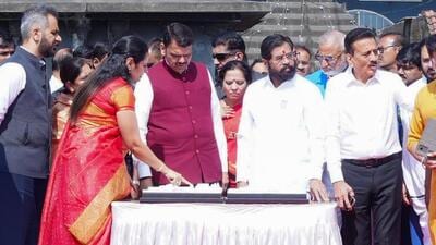 CM Devendra Fadnavis and deputy chief minister Eknath HSinde after laying the foundation stone for ₹6,000 crore-worth projects for the Nashik-Trimbakeshwar Simhastha Kumbh. CM Devendra Fadnavis and deputy chief minister Eknath HSinde after laying the foundation stone for ₹6,000 crore-worth projects for the Nashik-Trimbakeshwar Simhastha Kumbh.