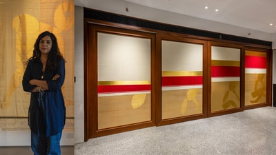 Textile artist Lakshmi Madhavan reimagines Kerala’s Kasavu through gold thread and handwoven textures, creating contemporary art rooted in memory and tradition. (Lakshmi Madhavan) Textile artist Lakshmi Madhavan reimagines Kerala’s Kasavu through gold thread and handwoven textures, creating contemporary art rooted in memory and tradition. (Lakshmi Madhavan)