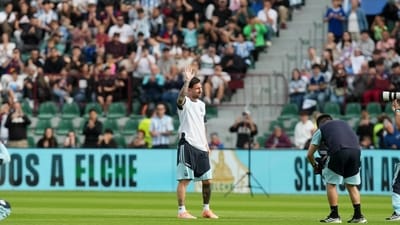 Argentina's Lionel Messi waves during a training session with the national team. (AP) Argentina's Lionel Messi waves during a training session with the national team. (AP)