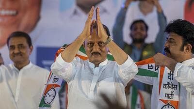 Mumbai, India - July 5, 2023: Maharashtra Deputy Chief Minister and NCP leader Ajit Pawar during the party meeting at MET Bandra, in Mumbai, India, on Wednesday, July 5, 2023. (Photo by Satish Bate/ Hindustan Times) (Hindustan Times)