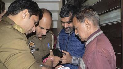 Police questioning the landlord of the doctor who was picked up from Kanpur. (PTI PHOTO) Police questioning the landlord of the doctor who was picked up from Kanpur. (PTI PHOTO)