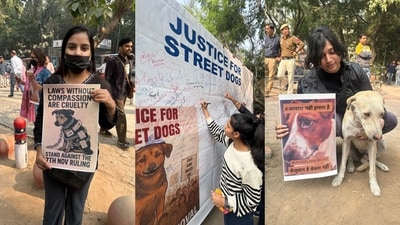 Several students gathered at the Faculty of Arts in North Campus to be a part of the protest. (Photos: Karan Sethi/HT) Several students gathered at the Faculty of Arts in North Campus to be a part of the protest. (Photos: Karan Sethi/HT)
