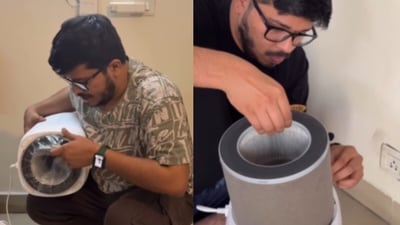 In Delhi, a man showed his air purifier clogged within two weeks, reflecting the city’s hazardous AQI. (Instagram/abhishekk_bajpai_) In Delhi, a man showed his air purifier clogged within two weeks, reflecting the city’s hazardous AQI. (Instagram/abhishekk_bajpai_)