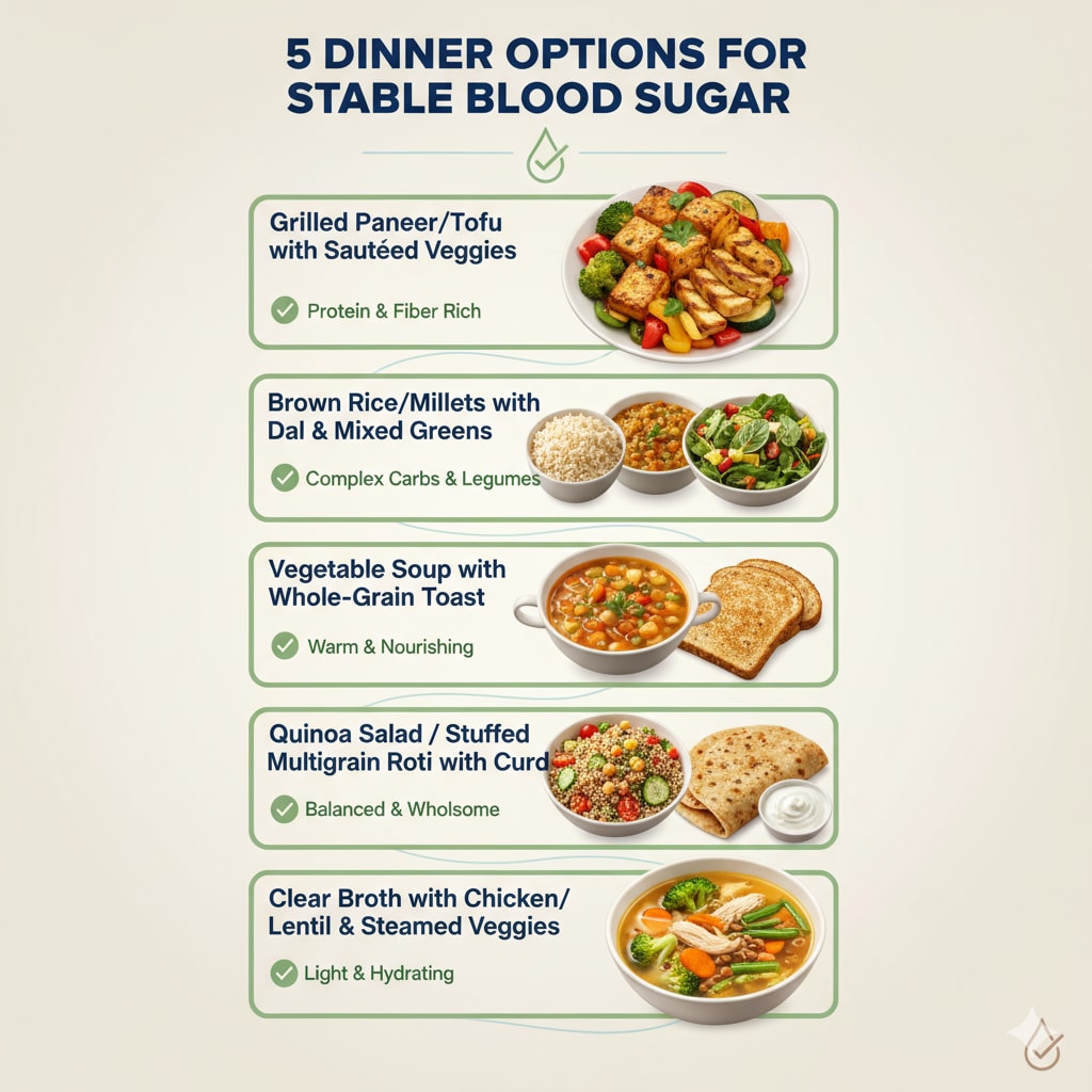 Consider these dinner options to avoid high blood sugar spikes. (Picture credit: Made with Gemini) Consider these dinner options to avoid high blood sugar spikes. (Picture credit: Made with Gemini)