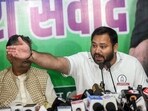 Tejashwi Yadav at a press meet.