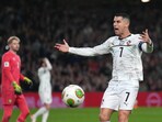Portugal's Cristiano Ronaldo reacts during a World Cup 2026 group F qualifying soccer match between Ireland and Portugal in Dublin. Portugal's Cristiano Ronaldo reacts during a World Cup 2026 group F qualifying soccer match between Ireland and Portugal in Dublin.