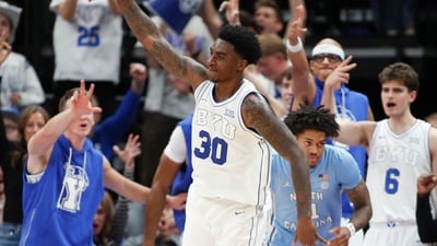 BYU basketball player Kennard Davis Jr. was arrested for DUI after a crash in Utah. (Photo by CHRIS GARDNER / GETTY IMAGES NORTH AMERICA / Getty Images via AFP) (Getty Images via AFP) BYU basketball player Kennard Davis Jr. was arrested for DUI after a crash in Utah. (Photo by CHRIS GARDNER / GETTY IMAGES NORTH AMERICA / Getty Images via AFP) (Getty Images via AFP)