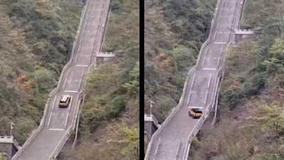 A Chinese SUV crashed through a guardrail while recreating Range Rover's stunt. A Chinese SUV crashed through a guardrail while recreating Range Rover's stunt.