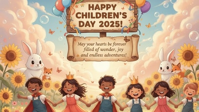 Happy Children's Day 2025: Whether you're a parent, teacher, or just a fan of all things cute, these wishes are sure to bring a smile to their faces. So go ahead, pick your favorite, and make someone's day extra special. (Made using Gemini AI) Happy Children's Day 2025: Whether you're a parent, teacher, or just a fan of all things cute, these wishes are sure to bring a smile to their faces. So go ahead, pick your favorite, and make someone's day extra special. (Made using Gemini AI)