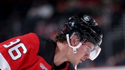 Jack Hughes #86 of the New Jersey Devils suffered a "freak accident" at a team dinner. (Getty Images via AFP)