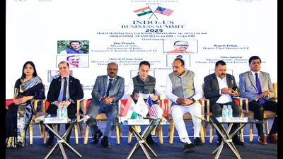 Jitin Prasada and others at the Indo-US Business Summit 2025 organised in Lucknow. (HT)