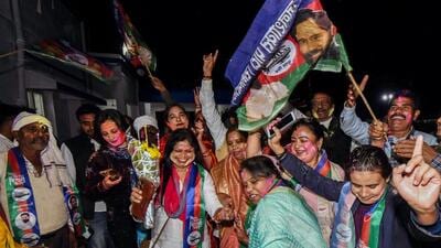 LJP (Ram Vilas) workers celebrate their parties victories following the declaration of Bihar state election results on Friday. (ANI) LJP (Ram Vilas) workers celebrate their parties victories following the declaration of Bihar state election results on Friday. (ANI)