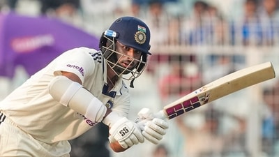 Washington Sundar in action for India at Eden Gardens vs South Africa. (PTI) Washington Sundar in action for India at Eden Gardens vs South Africa. (PTI)