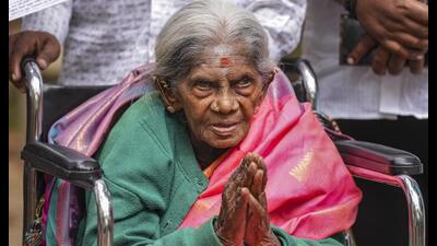 Padma Shri awardee and environmentalist Saalumarada Thimmakka. (PTI PHOTO)