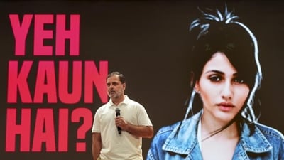 Rahul Gandhi said the image of a Brazilian model was used 22 times in a Haryana constituency. (HT_PRINT) Rahul Gandhi said the image of a Brazilian model was used 22 times in a Haryana constituency. (HT_PRINT)