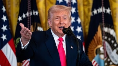 US President Donald Trump speaks during an executive order signing in the East Room of the White House in Washington, DC, US, on Thursday, Nov. 13, 2025. (Bloomberg)