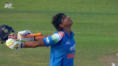 Vaibhav Suryavanshi after scoring his century Vaibhav Suryavanshi after scoring his century