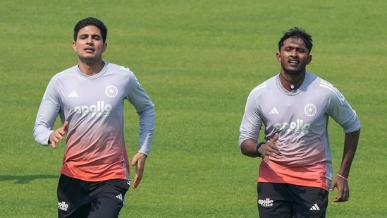 Shubman Gill and Sai Sudharsan warm up before India's Test match vs South Africa. (PTI)