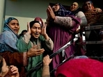Relatives of the victims who died in an accidental blast at Nowgam police station, mourn in their house on the outskirts of Srinagar.