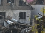 The Nowgam police station after it was damaged in the blast. (Waseem Andrabi/HT)