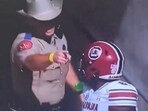 Screengrab of video showing the 'incident' involving the Texas DPS trooper and the South Carolina players. Screengrab of video showing the 'incident' involving the Texas DPS trooper and the South Carolina players.