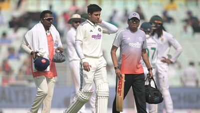 Shubman Gill retired hurt after hitting a boundary off the bowling of Simon Harmer. (AFP) Shubman Gill retired hurt after hitting a boundary off the bowling of Simon Harmer. (AFP)